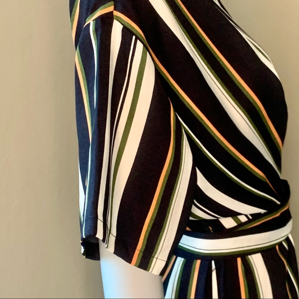 NWT STELAN Striped Faux Wrap Front Midi Dress Blue Short Sleeves Career Work MED - Picture 13 of 16